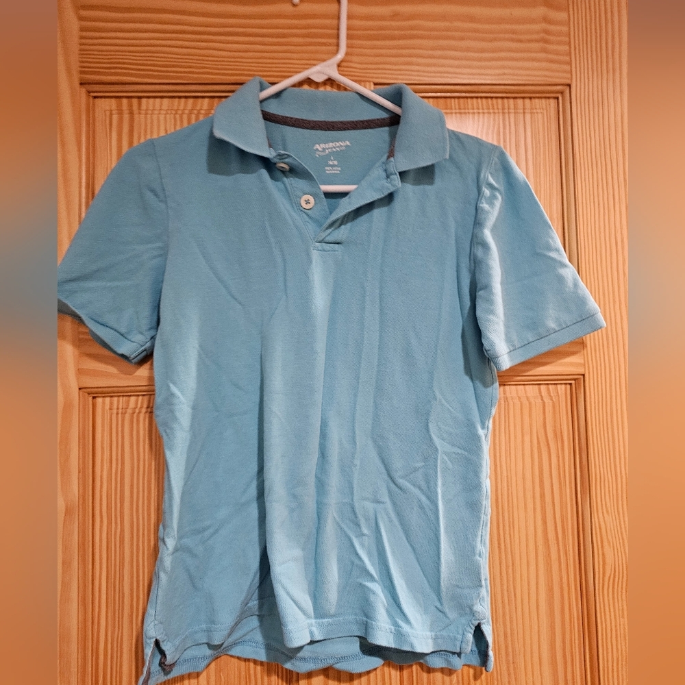 4/$10 Boys 14/16 Pale Blue Polo Shirt Large Arizona Jean Co 100% Cotton